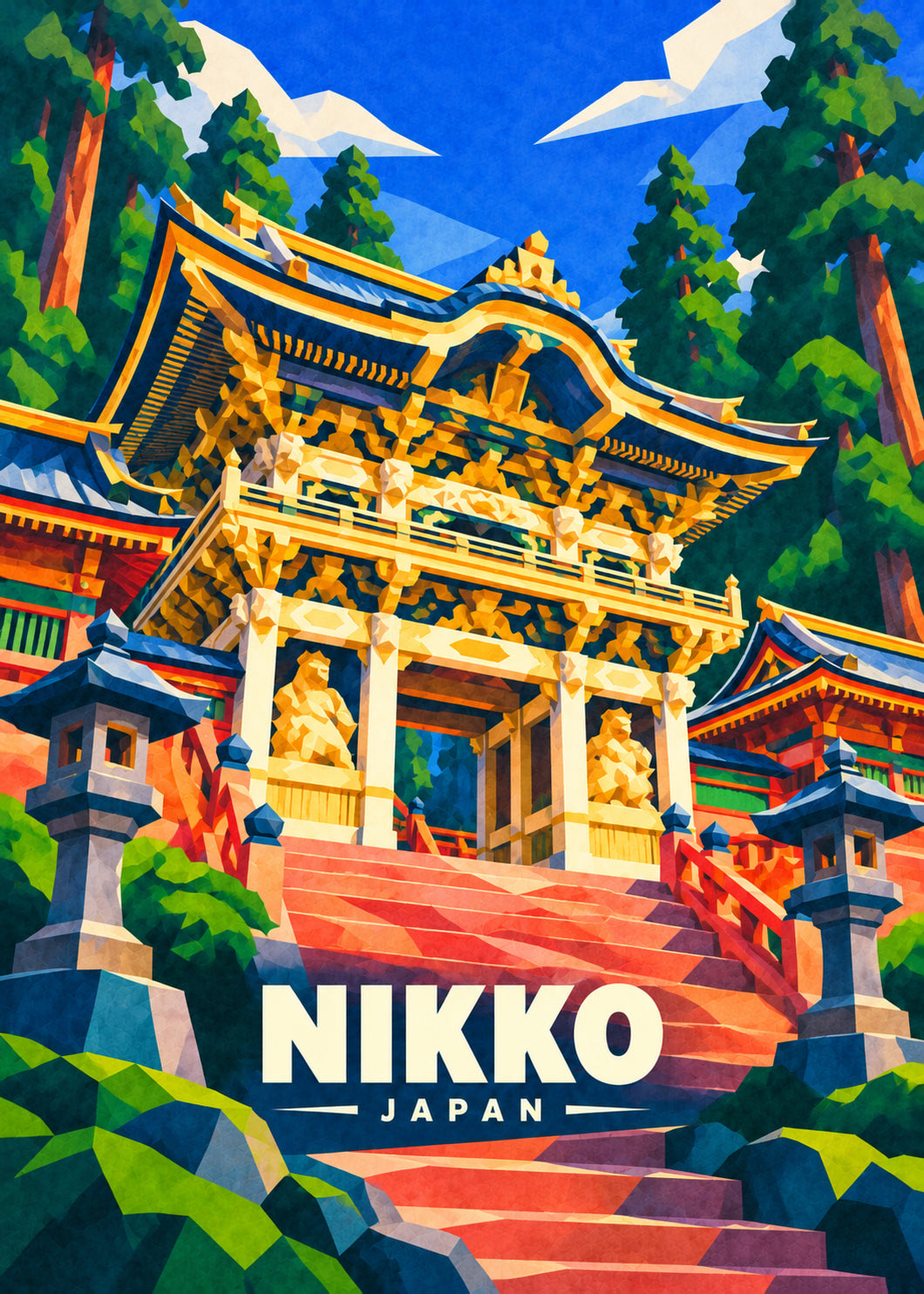 Nikko, Japan – geometrische Reiseillustration