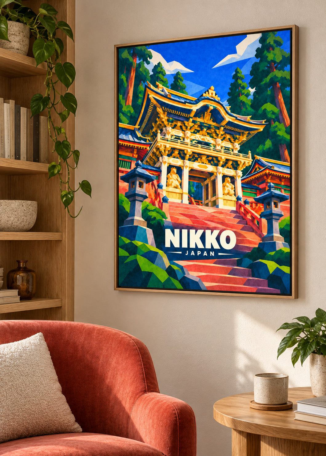 Nikko, Japan – Mockup als Leinwand im Naturholzrahmen