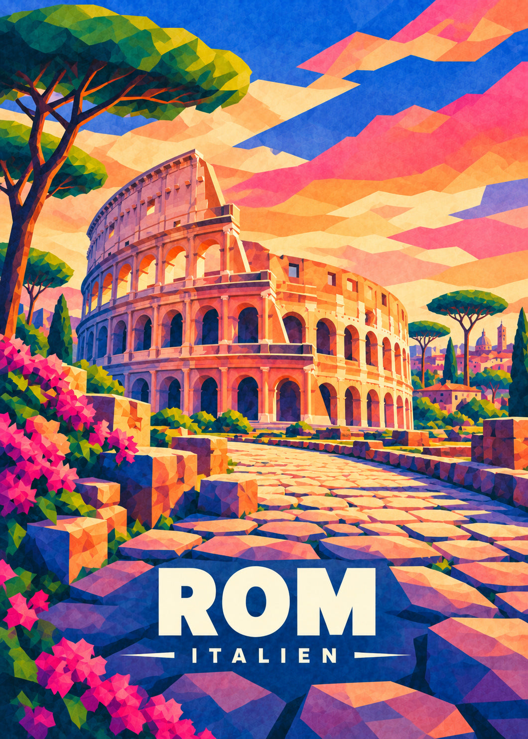 Rom – Geometrische Ortsillustration mit Ortsname und Landesname