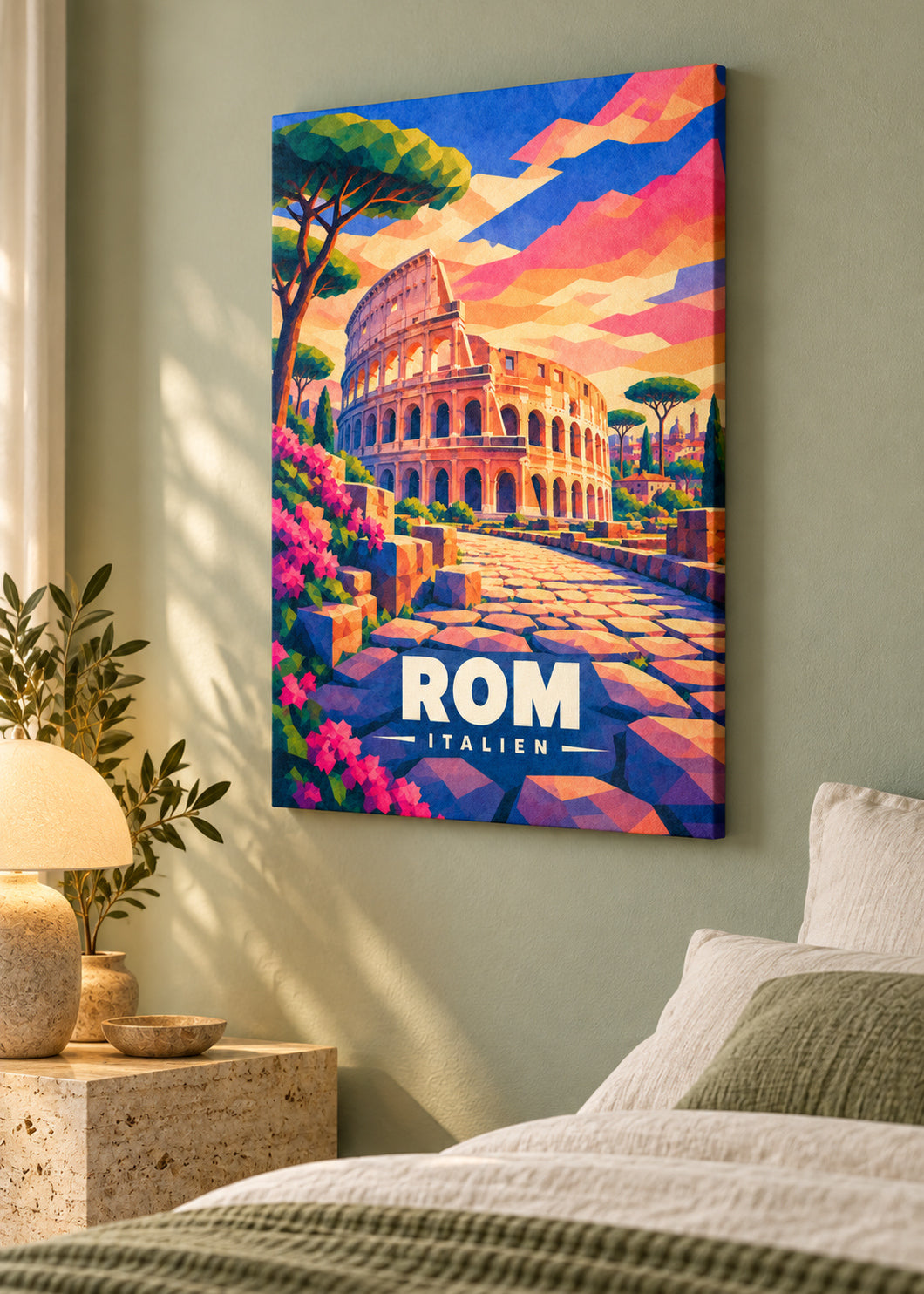 Rom – Rahmenlose Slim-Leinwand im modernen Raum