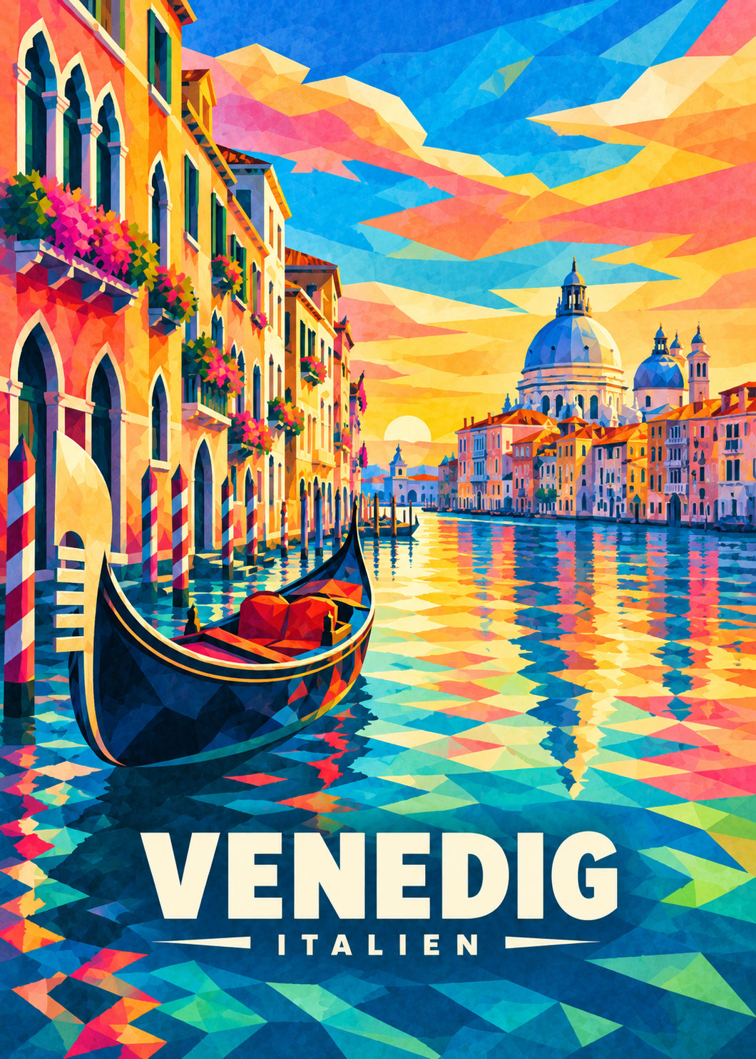 Venedig – Geometrische Ortsillustration mit Ortsname und Landesname