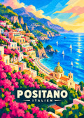 Positano – Geometrische Ortsillustration mit Ortsname und Landesname