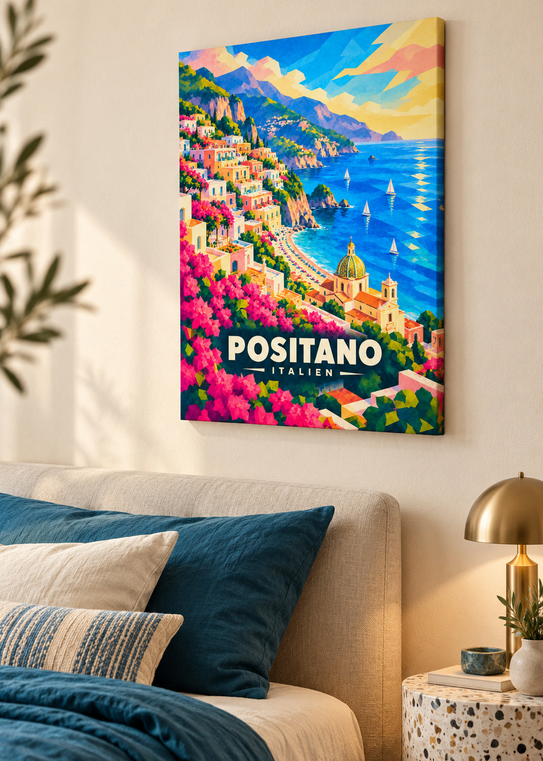 Positano – Rahmenlose Slim-Leinwand im modernen Raum