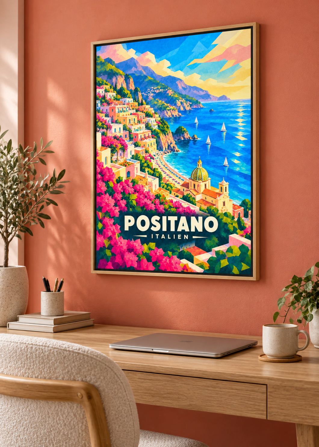 Positano – Leinwand im Naturholz-Schattenfugenrahmen