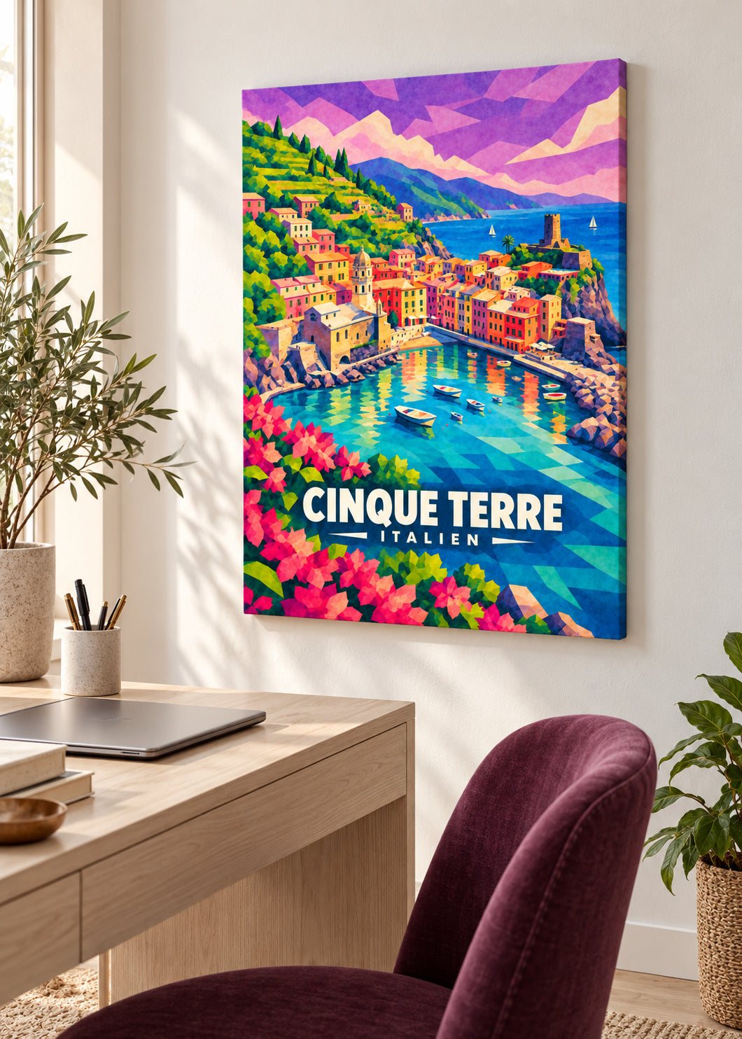 Cinque Terre – Rahmenlose Slim-Leinwand im modernen Raum
