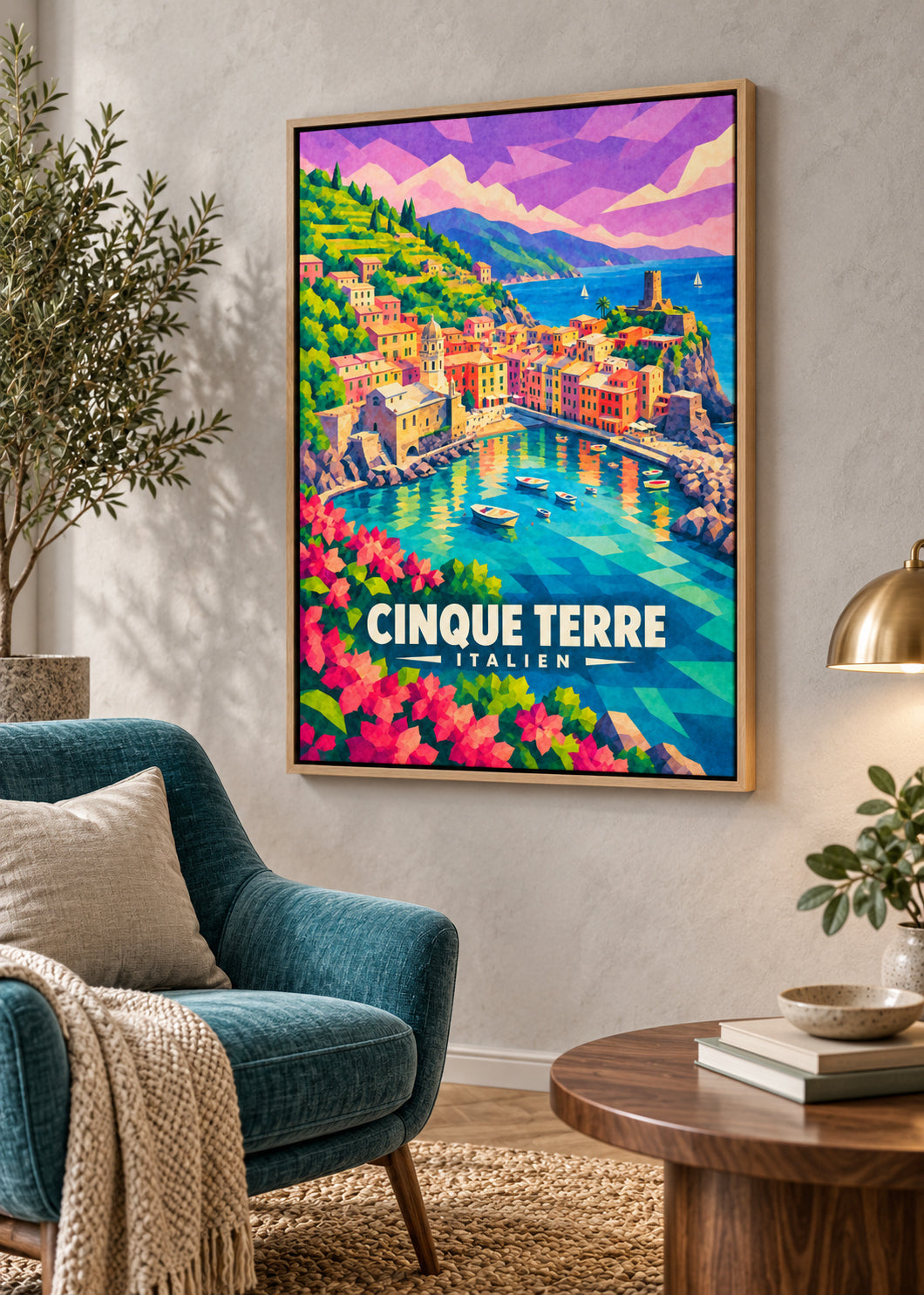 Cinque Terre – Leinwand im Naturholz-Schattenfugenrahmen