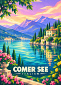 Comer See – Geometrische Ortsillustration mit Ortsname und Landesname