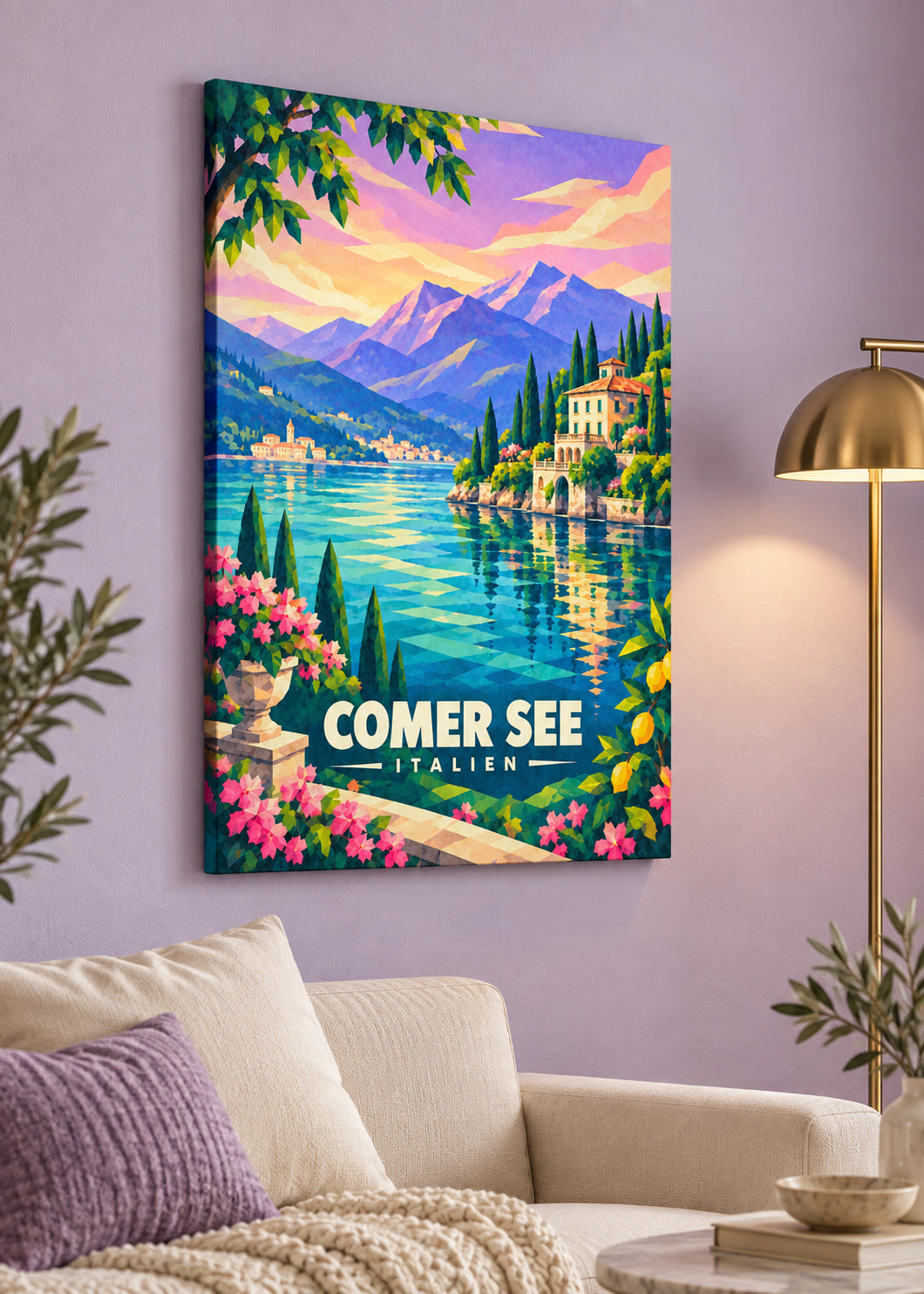Comer See – Rahmenlose Slim-Leinwand im modernen Raum
