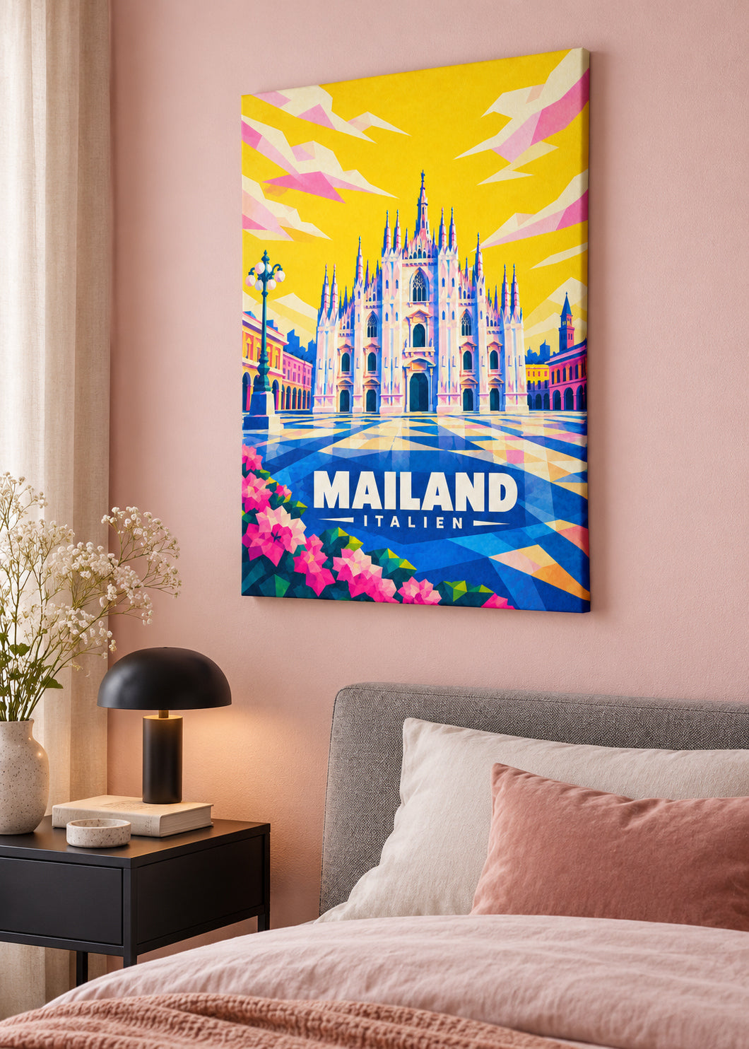 Mailand – Rahmenlose Slim-Leinwand im modernen Raum