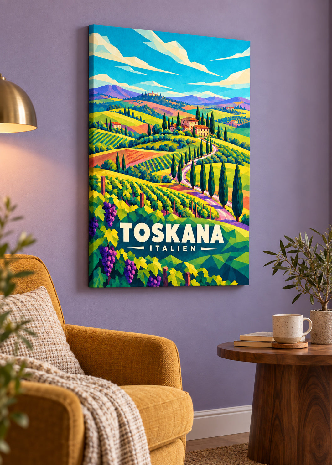Toskana – Rahmenlose Slim-Leinwand im modernen Raum