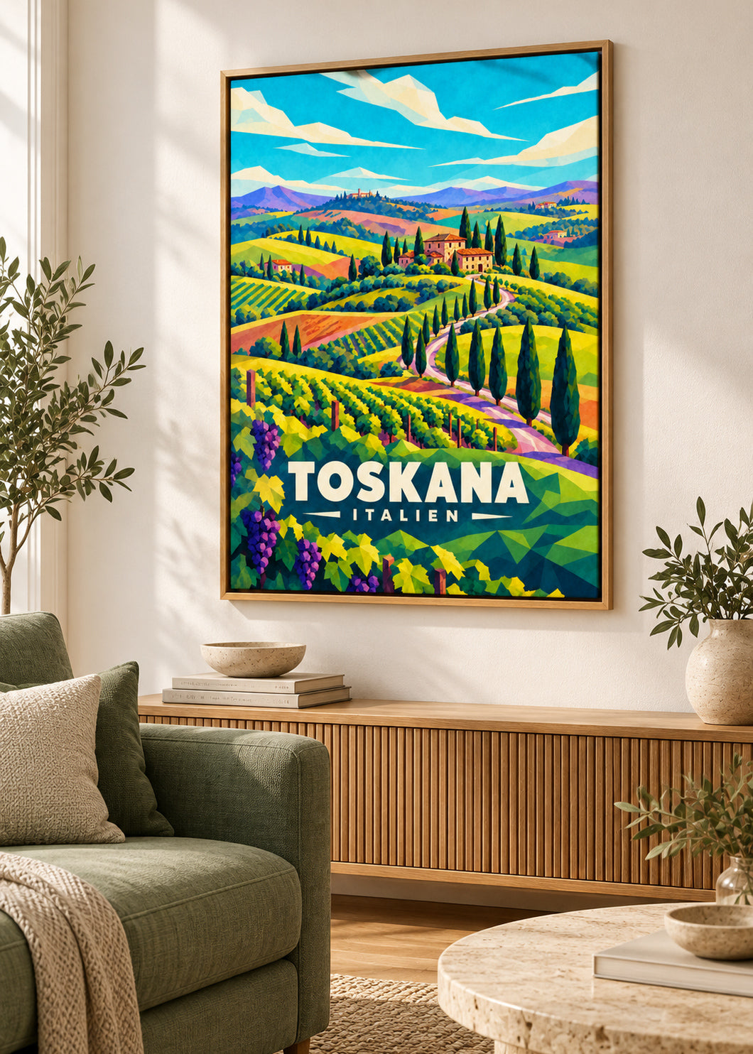 Toskana – Leinwand im Naturholz-Schattenfugenrahmen