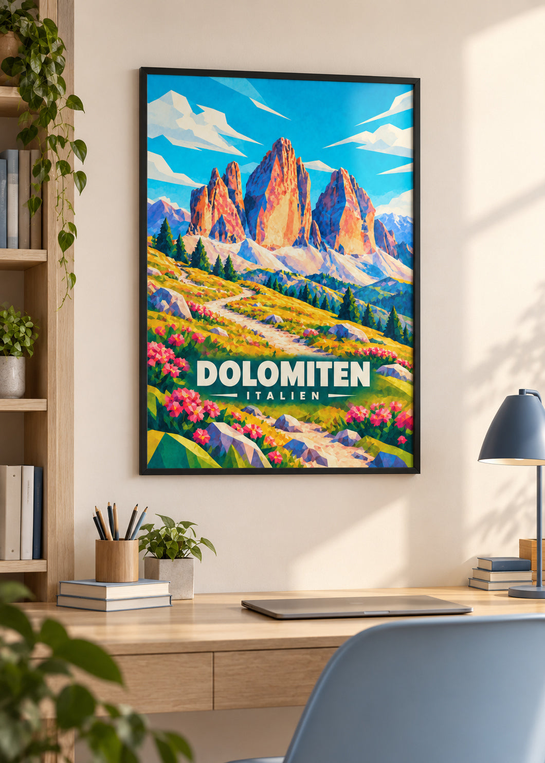 Dolomiten – Poster im schwarzen Rahmen mit klarer Acrylverglasung