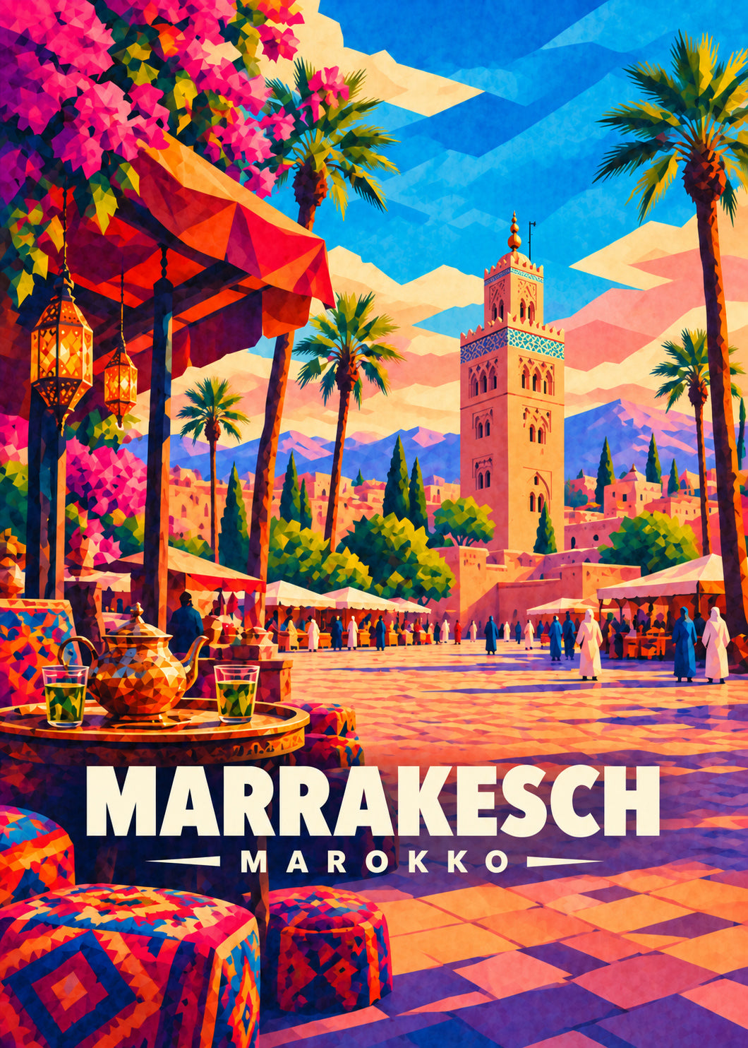 Marrakesch, Marokko – geometrische Reiseillustration