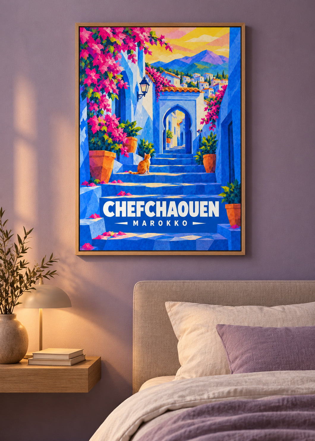 Chefchaouen, Marokko – Leinwand im Naturholz-Schattenfugenrahmen