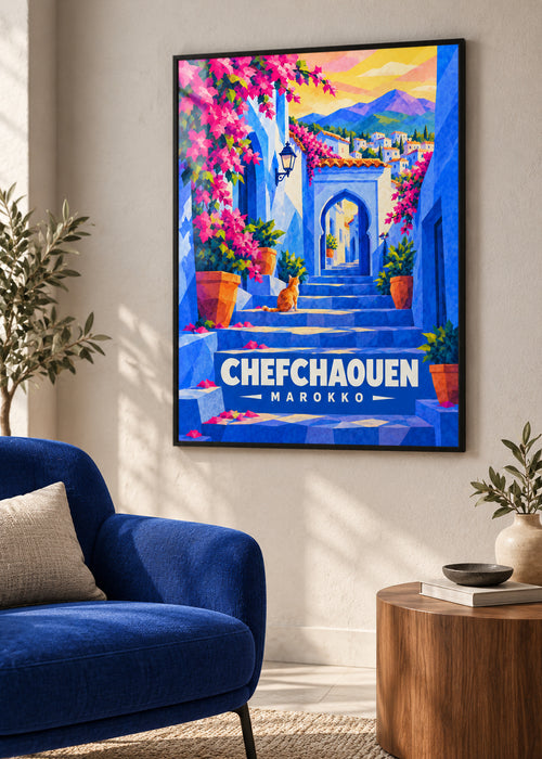 Chefchaouen, Marokko – schwarzer Rahmen mit Acrylglas