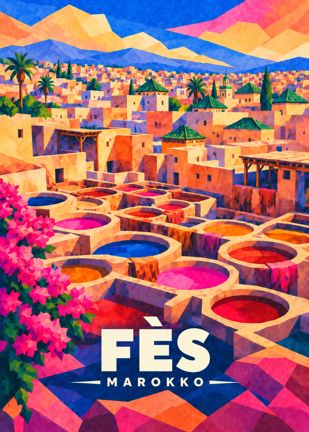 Fès, Marokko – geometrische Reiseillustration