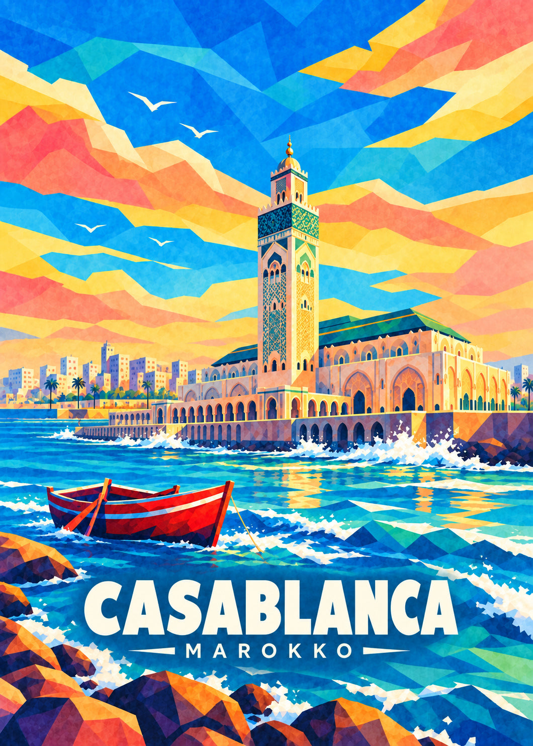 Casablanca, Marokko – geometrische Reiseillustration