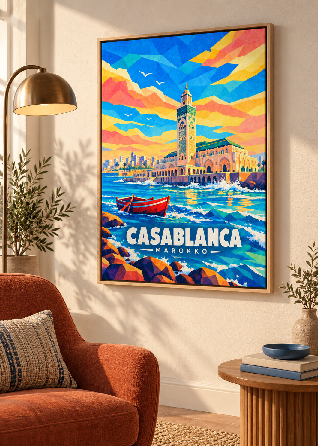 Casablanca, Marokko – Leinwand im Naturholz-Schattenfugenrahmen