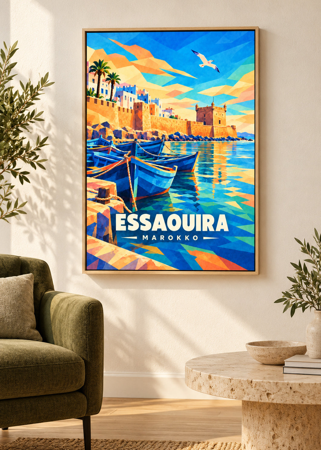 Essaouira, Marokko – Leinwand im Naturholz-Schattenfugenrahmen