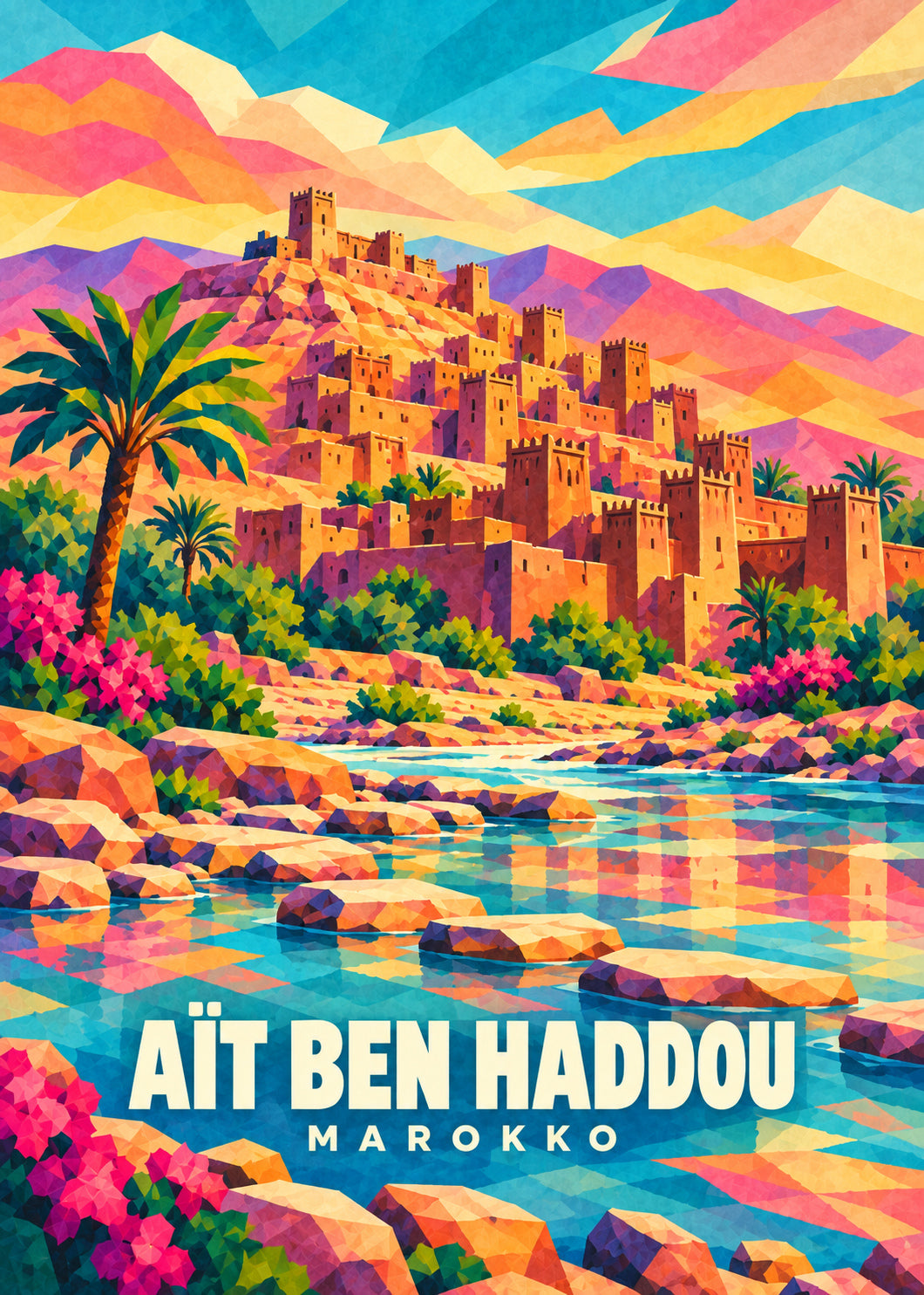 Aït Ben Haddou, Marokko – geometrische Reiseillustration