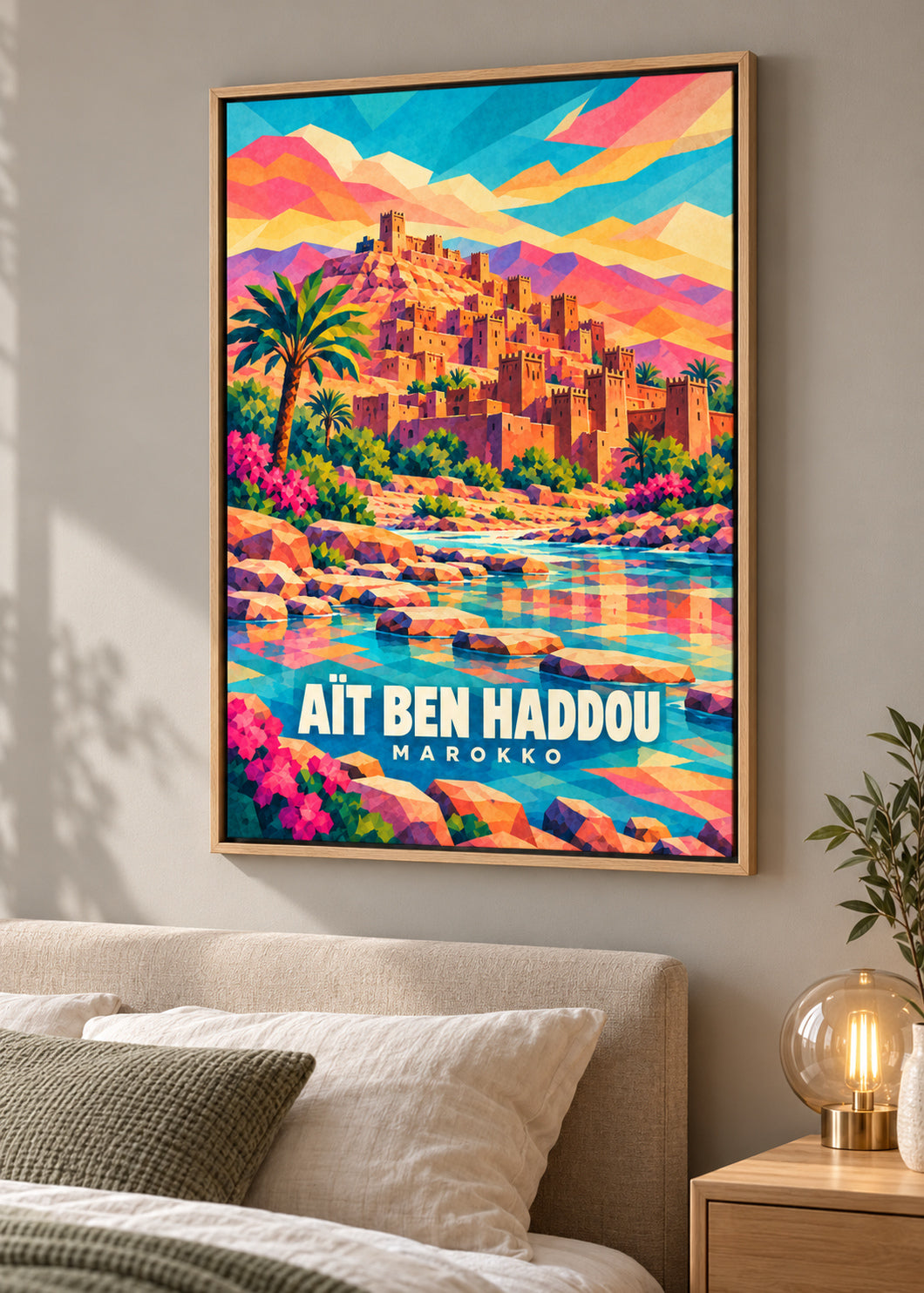 Aït Ben Haddou, Marokko – Leinwand im Naturholz-Schattenfugenrahmen