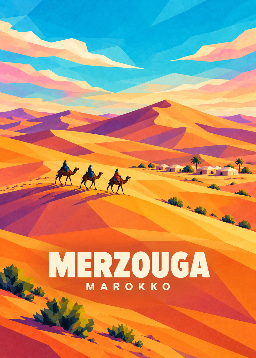 Merzouga, Marokko – geometrische Reiseillustration