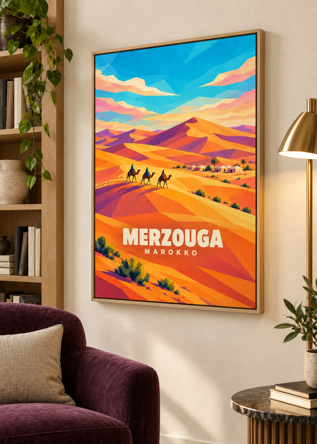 Merzouga, Marokko – Leinwand im Naturholz-Schattenfugenrahmen
