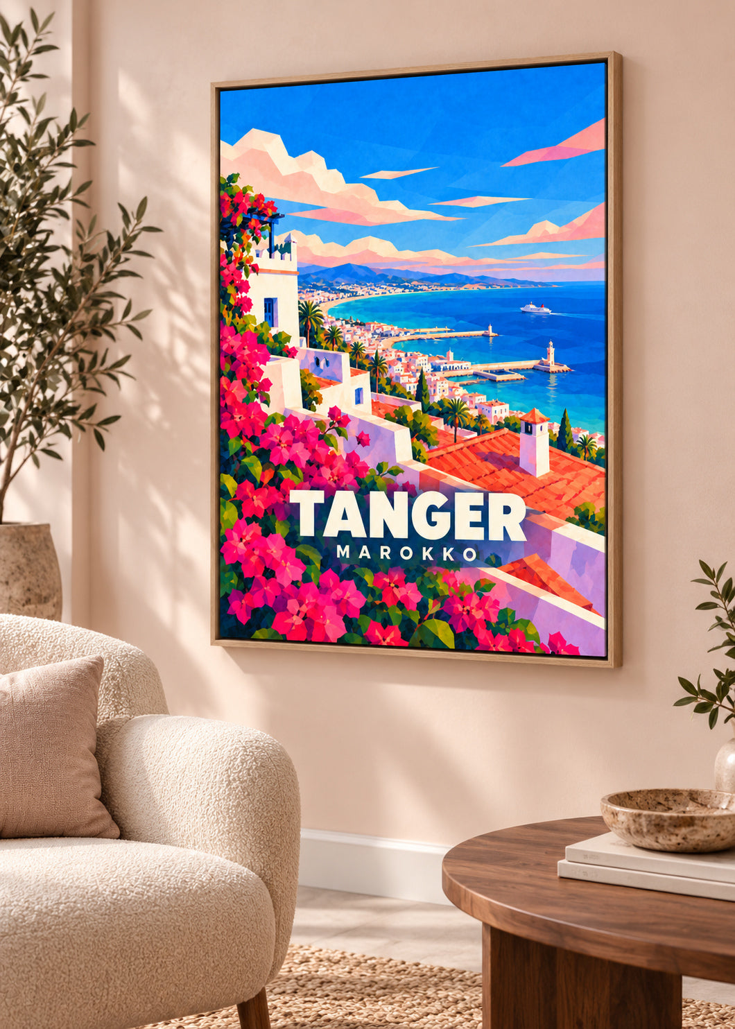 Tanger, Marokko – Leinwand im Naturholz-Schattenfugenrahmen