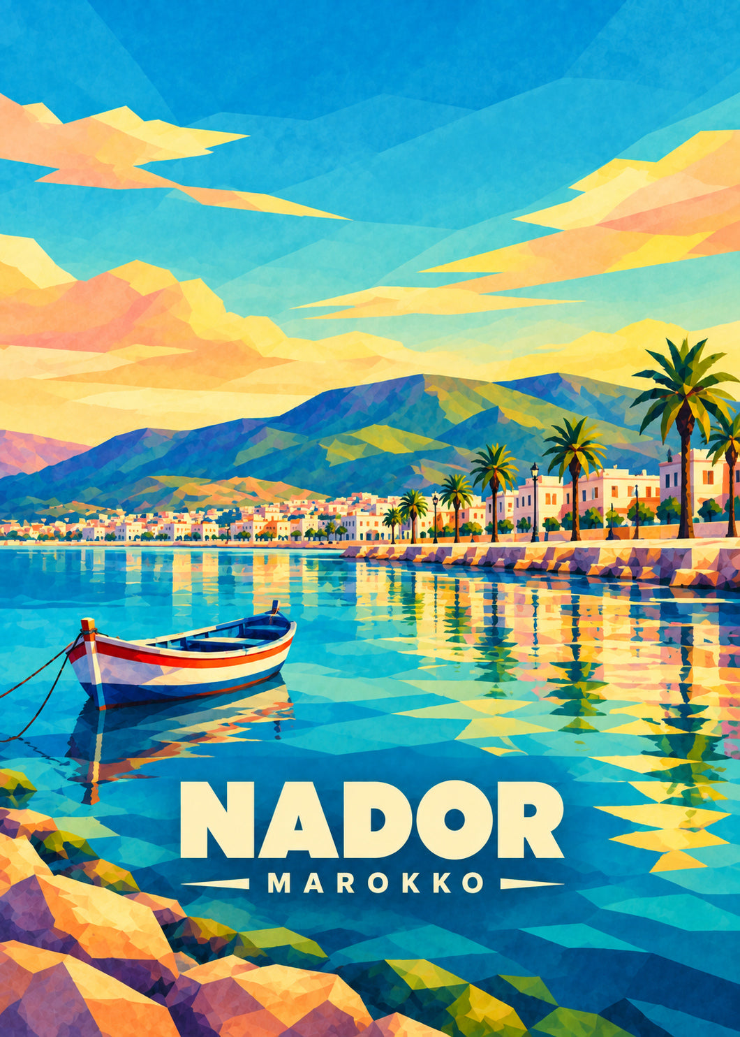 Nador, Marokko – geometrische Reiseillustration