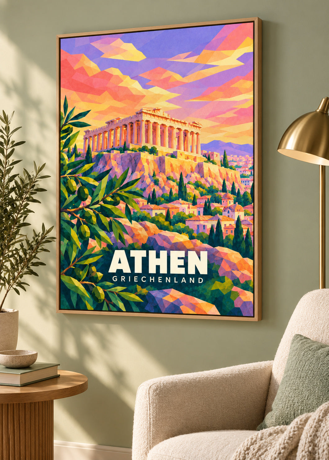 Athen, Griechenland – Leinwand im Naturholz-Schattenfugenrahmen