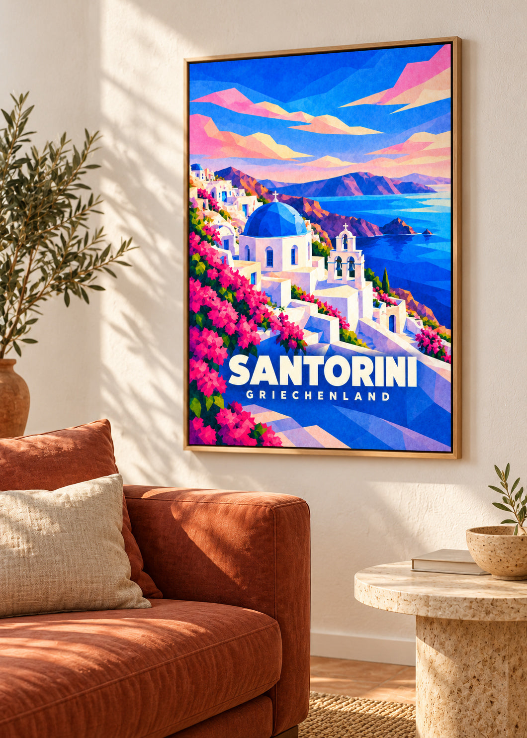 Santorini, Griechenland – Leinwand im Naturholz-Schattenfugenrahmen
