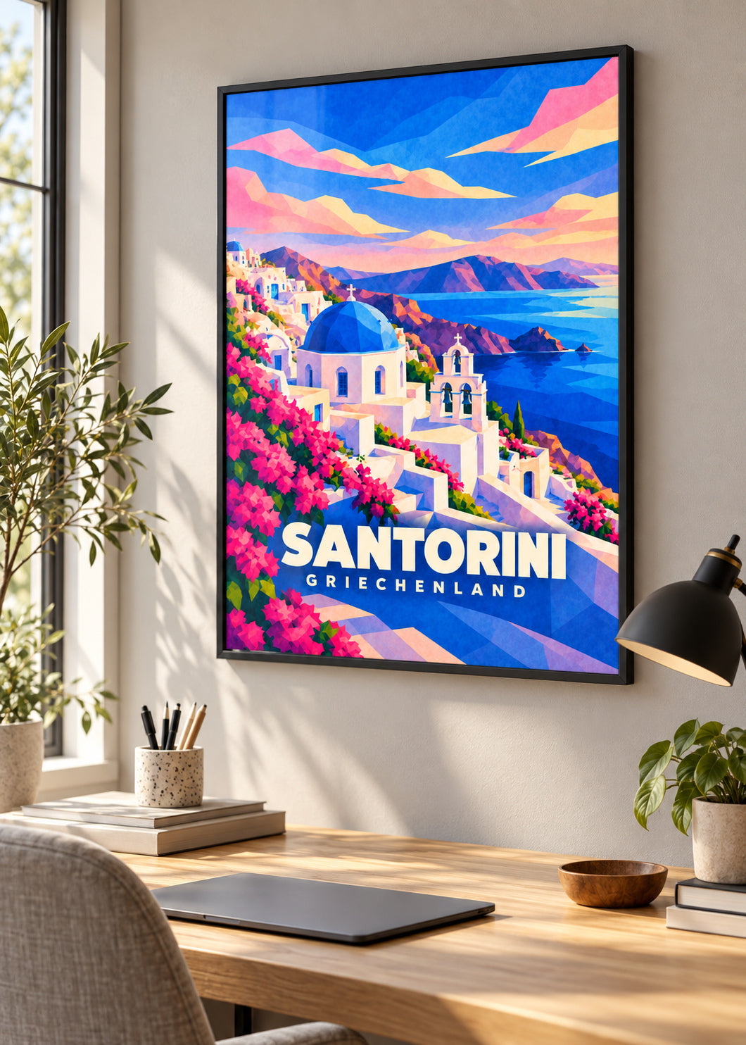 Santorini, Griechenland – schwarzer Rahmen mit Acrylglas