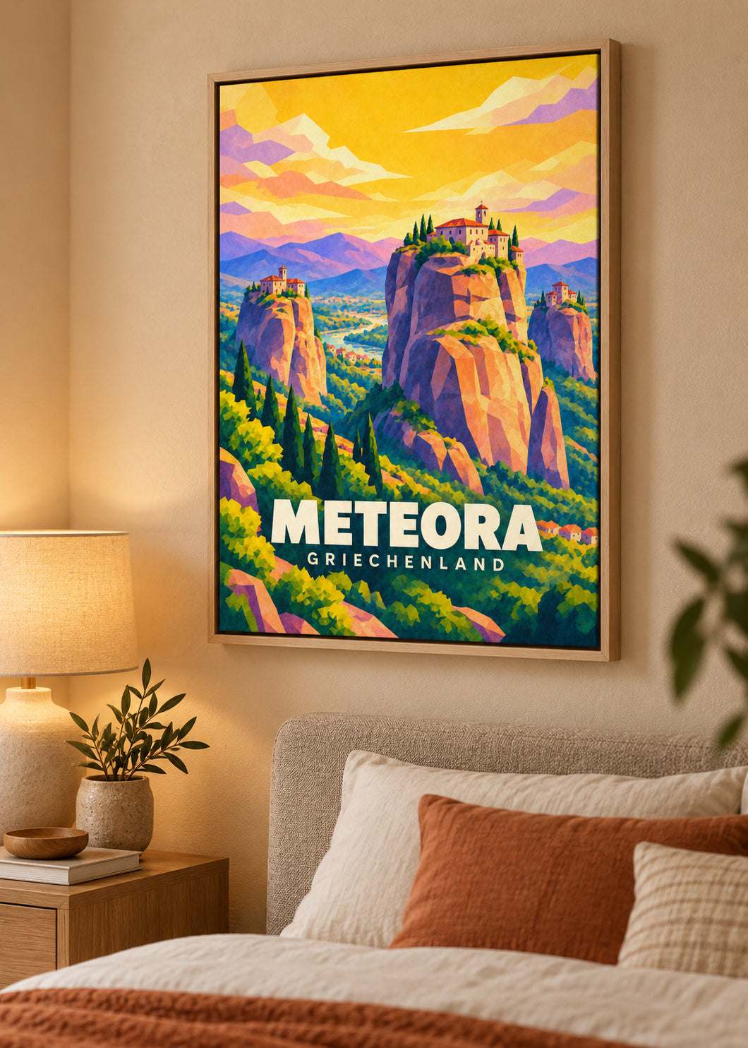 Meteora, Griechenland – Leinwand im Naturholz-Schattenfugenrahmen
