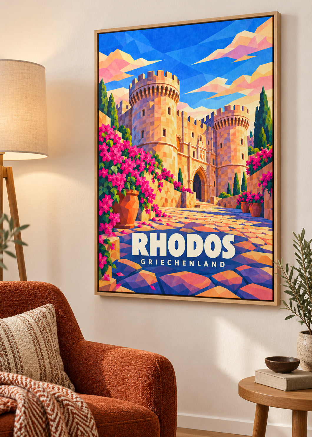 Rhodos, Griechenland – Leinwand im Naturholz-Schattenfugenrahmen