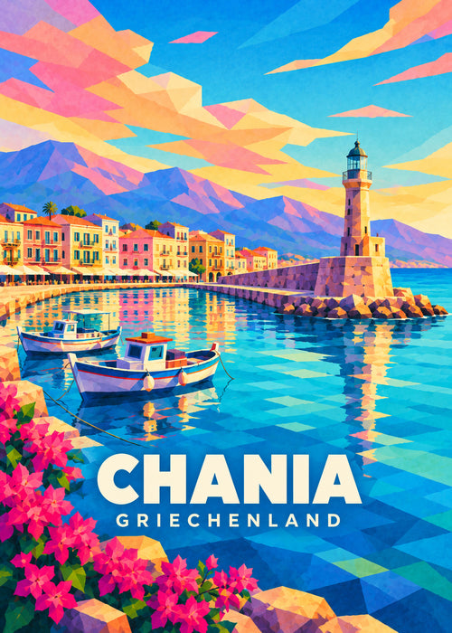 Chania, Griechenland – geometrische Reiseillustration