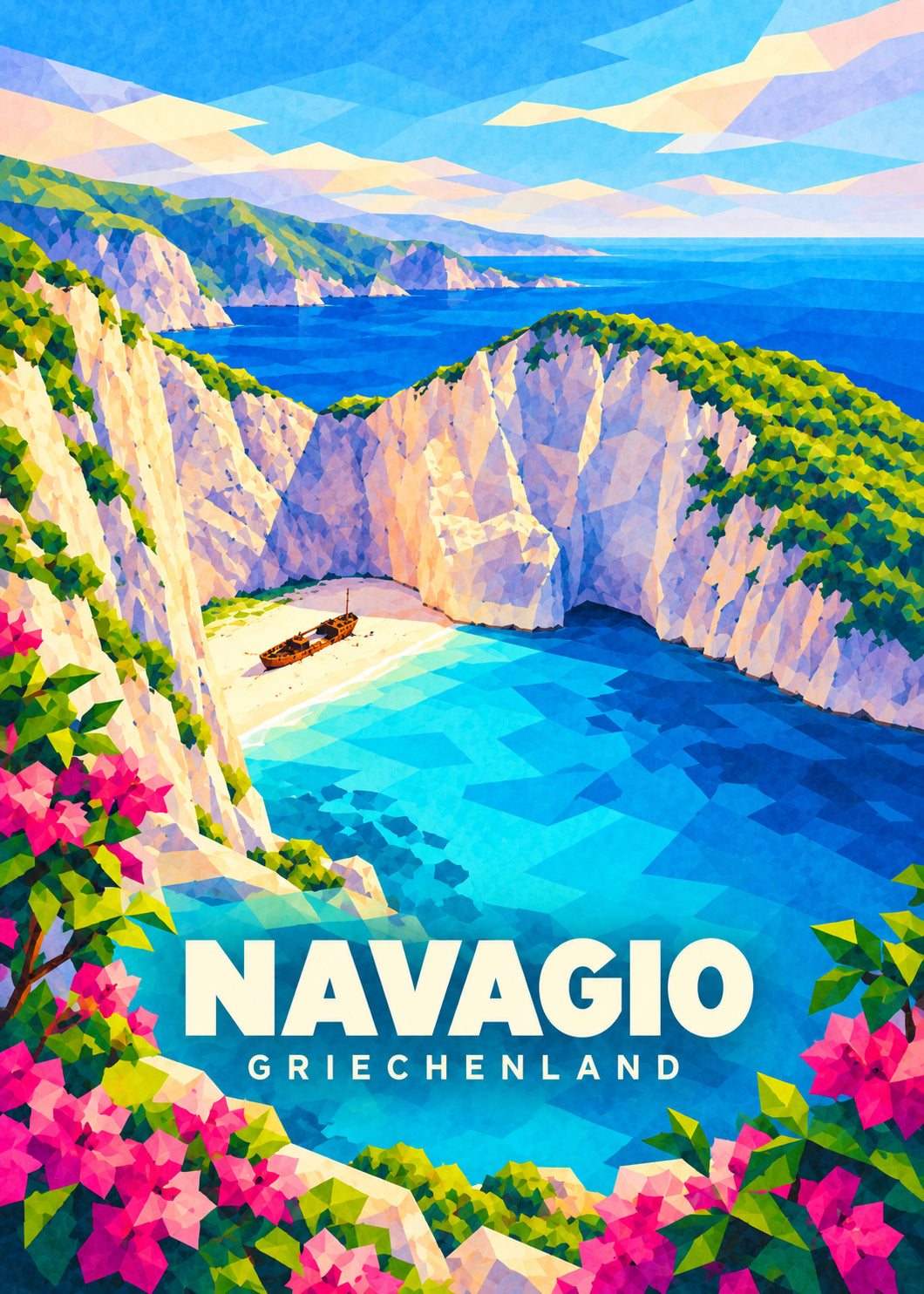 Navagio, Griechenland – geometrische Reiseillustration