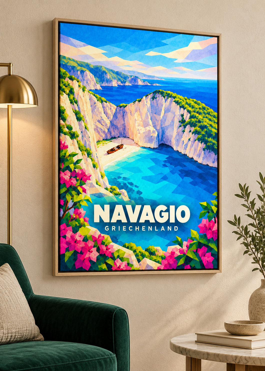 Navagio, Griechenland – Leinwand im Naturholz-Schattenfugenrahmen