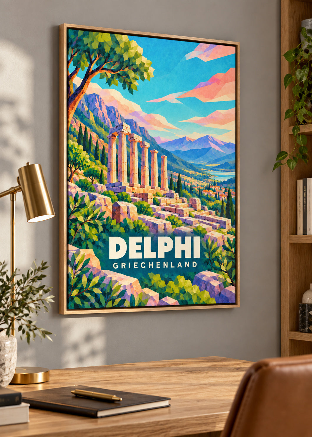 Delphi, Griechenland – Leinwand im Naturholz-Schattenfugenrahmen