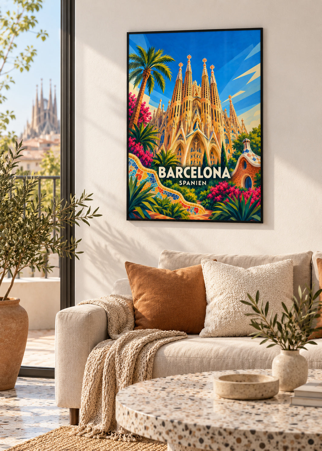 Barcelona – schwarzer Rahmen – geometrische Illustration Spanien