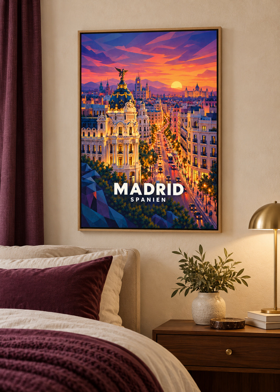 Madrid – Naturholz-Schattenfugenrahmen – geometrische Illustration Spanien