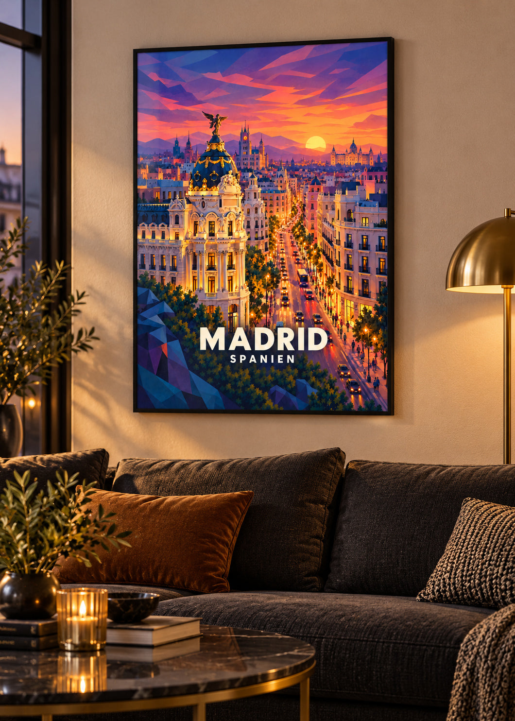 Madrid – schwarzer Rahmen – geometrische Illustration Spanien