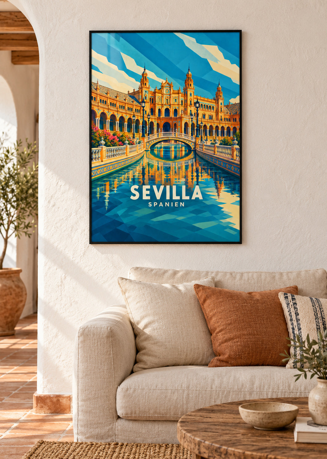 Sevilla – schwarzer Rahmen – geometrische Illustration Spanien