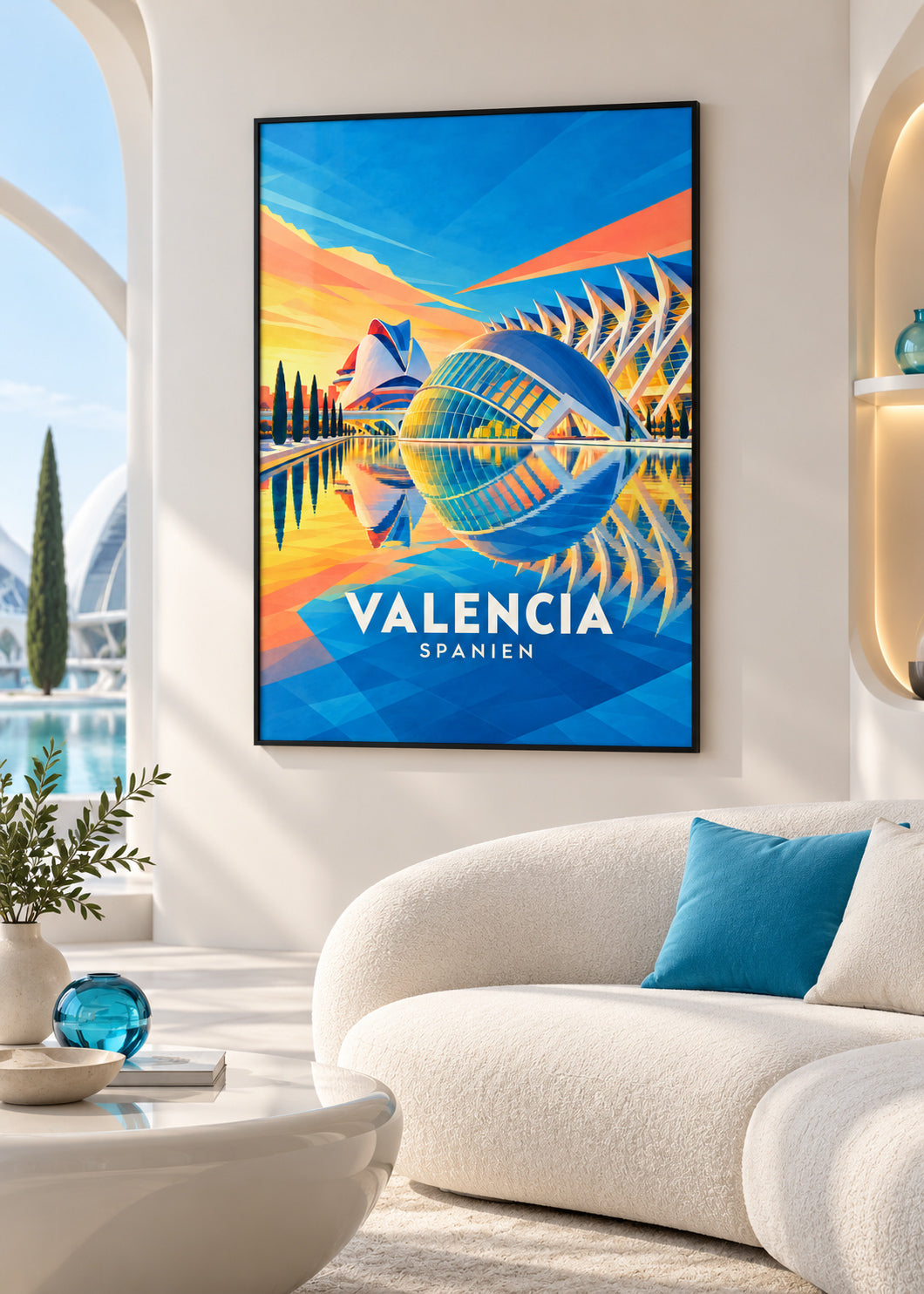 Valencia – schwarzer Rahmen – geometrische Illustration Spanien