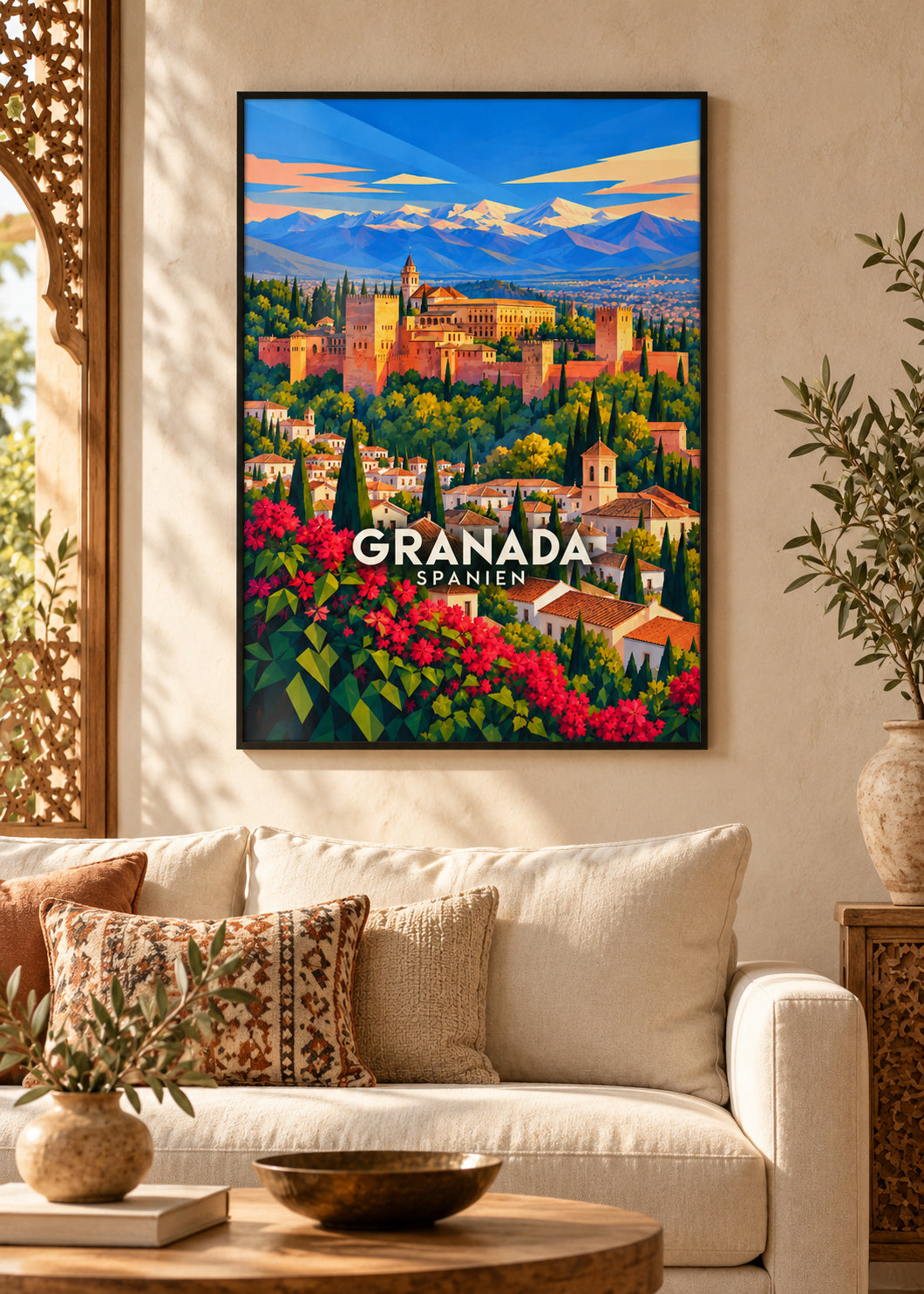Granada – schwarzer Rahmen – geometrische Illustration Spanien