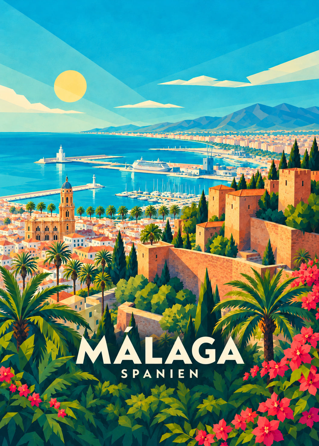 Málaga – Hauptbild – geometrische Illustration Spanien