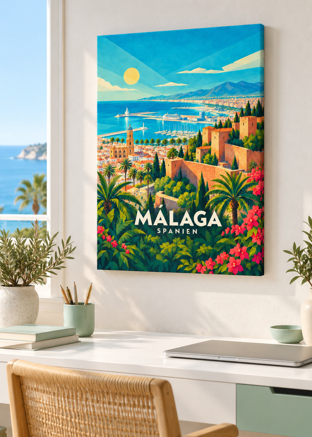 Málaga – Slim-Leinwand – geometrische Illustration Spanien