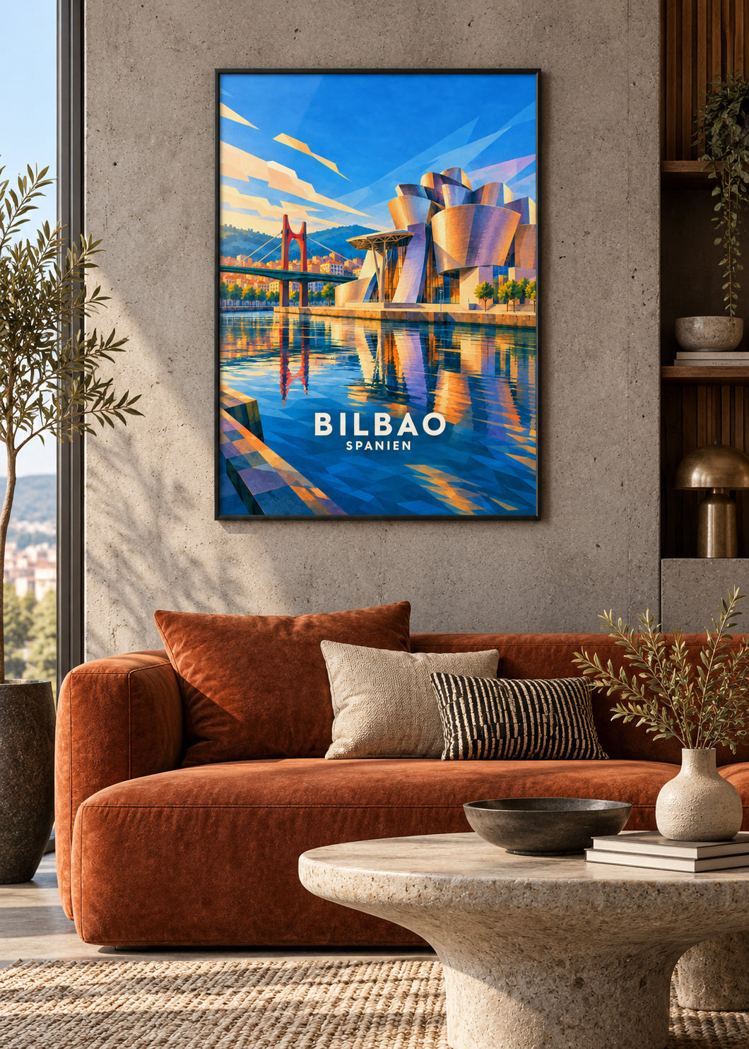 Bilbao – schwarzer Rahmen – geometrische Illustration Spanien