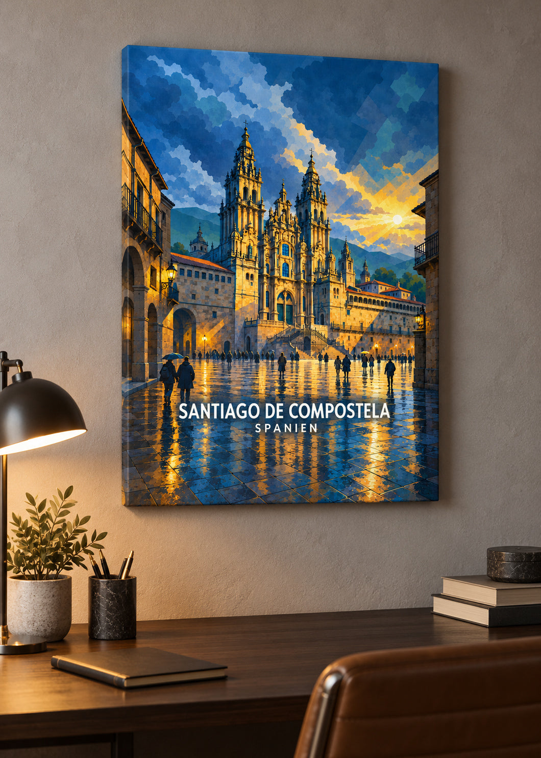 Santiago de Compostela – Slim-Leinwand – geometrische Illustration Spanien