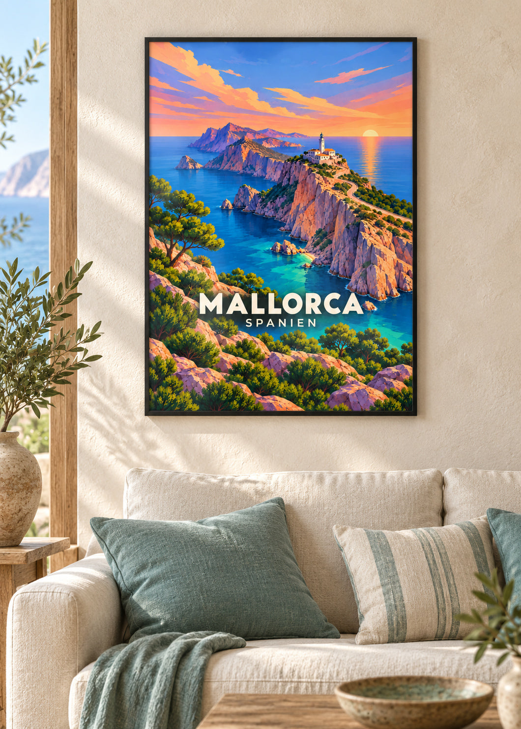 Mallorca – schwarzer Rahmen – geometrische Illustration Spanien