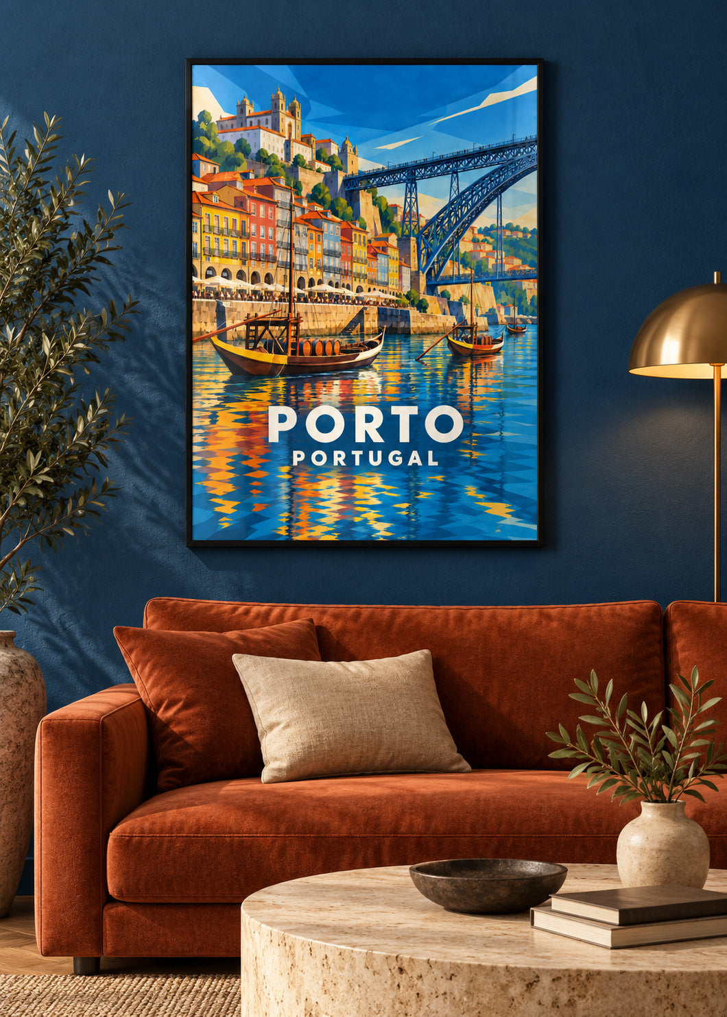Porto – schwarzer Rahmen – geometrische Illustration Portugal